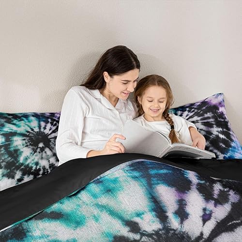 Miniatura 5 de Erosebridal Juego de edredón de teñido anudado, tamaño individual, juego de ropa de cama de tatuaje, edredón étnico de plumón para niños, niñas,