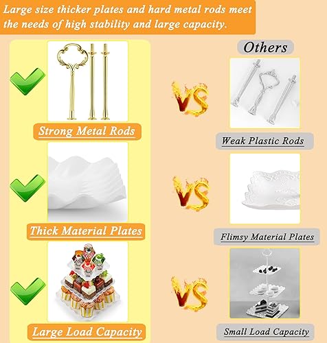 Miniatura 3 de Juego de exhibición de mesa de postre, soporte para cupcakes de 3 niveles, soporte de nivel para cupcakes de oro blanco y bandejas cuadradas de 14.5