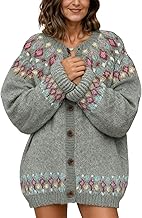 LIZALIG Cardigan for Women Fair Isle Sweater Chunky Cardigan Plus Size Cute Outfits Knit, Vintage Style for Fall Winter