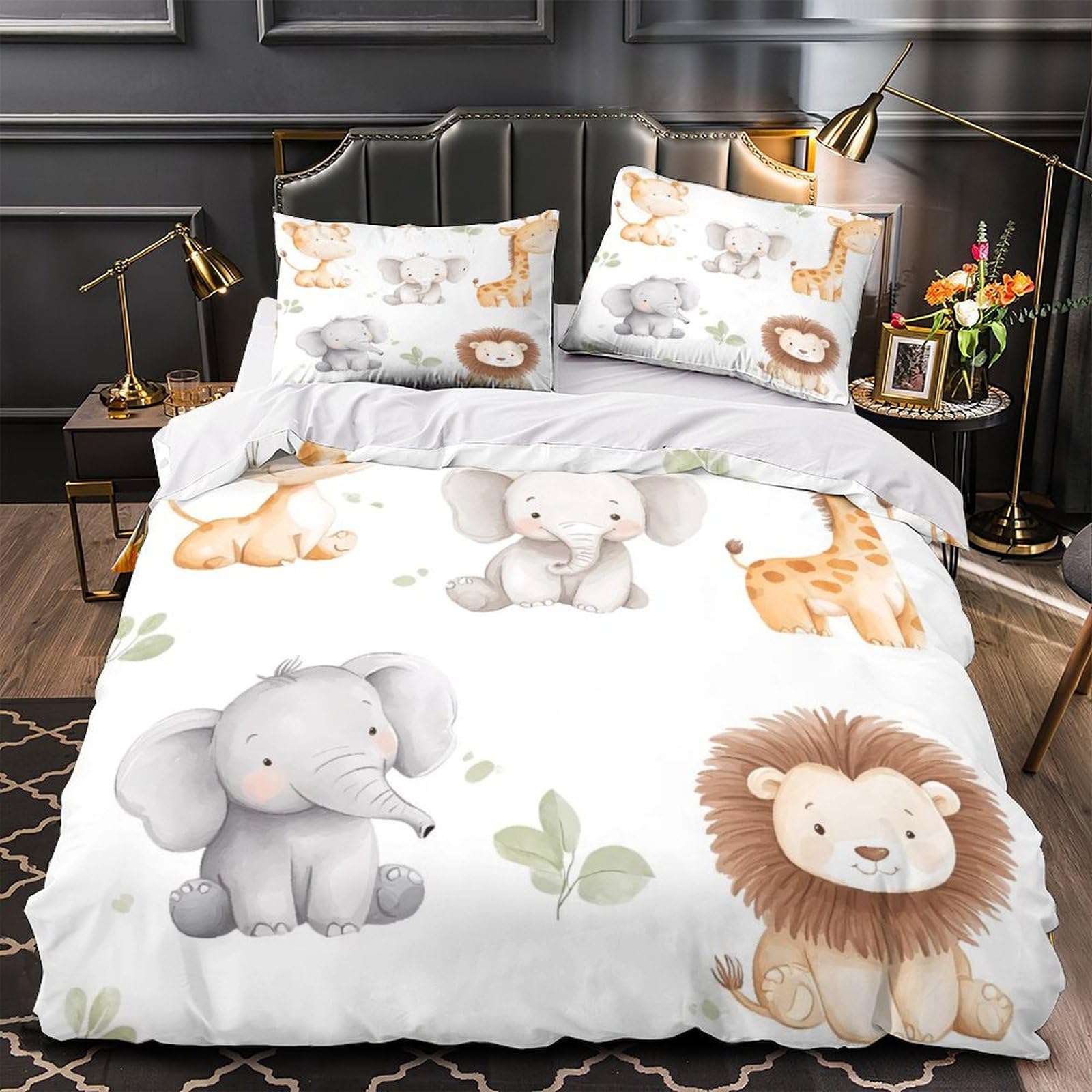 MMDASBVPE Baby Safari Animals Duvet Cover 3D Design Printed Hypoallergenic 3 Pcs Bedding Set Zipper Quilt Cover Luxury Breathable for Teens Kids Adults Women Youth Teenagers Super king（260x220cm）