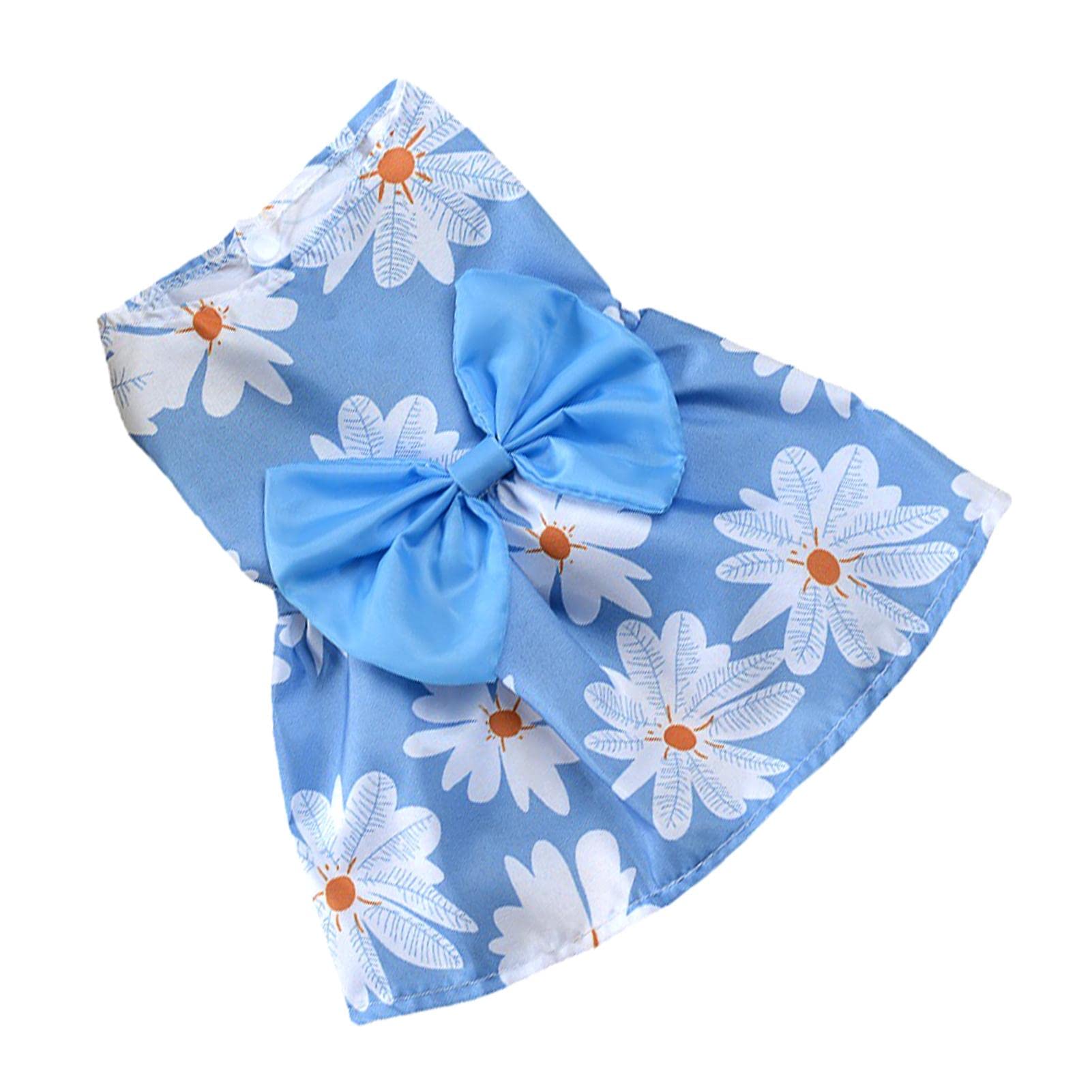 Maodom Dogs Dresses Bowknot With Flowers Decor | Hawaiian Daisy Puppy Dresses For Small Medium Dogs - Spring Dog Apparel For Chihuahua Yorkie (X-Small, Pink+Blue)
