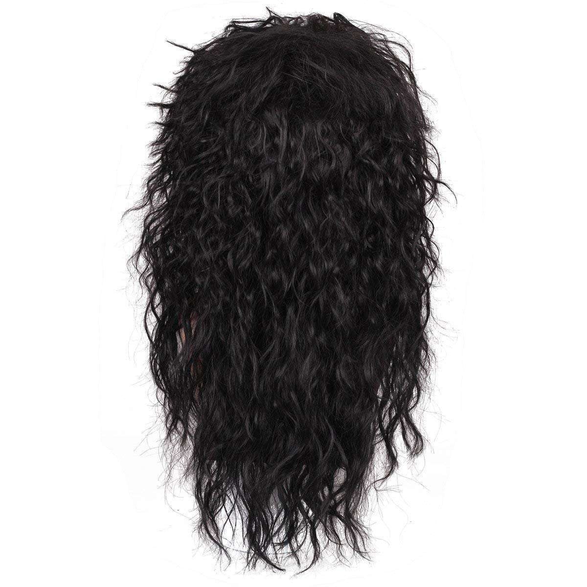 FantaLook 80s Wig with SunGlass for Men Black Curly Cosplay Wig for Halloween
