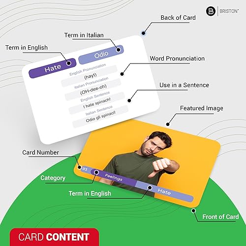 Miniatura 3 de 300 tarjetas de vocabulario italiano, vocabulario para principiantes con imágenes, memoria y palabras visuales, aprendizaje educativo de idiomas,