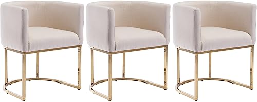 Miniatura 45 de Juego de 4 sillas de comedor de terciopelo modernas con brazos de barril y estructura de metal cromado, sillas tapizadas de cocina de 47 cm de