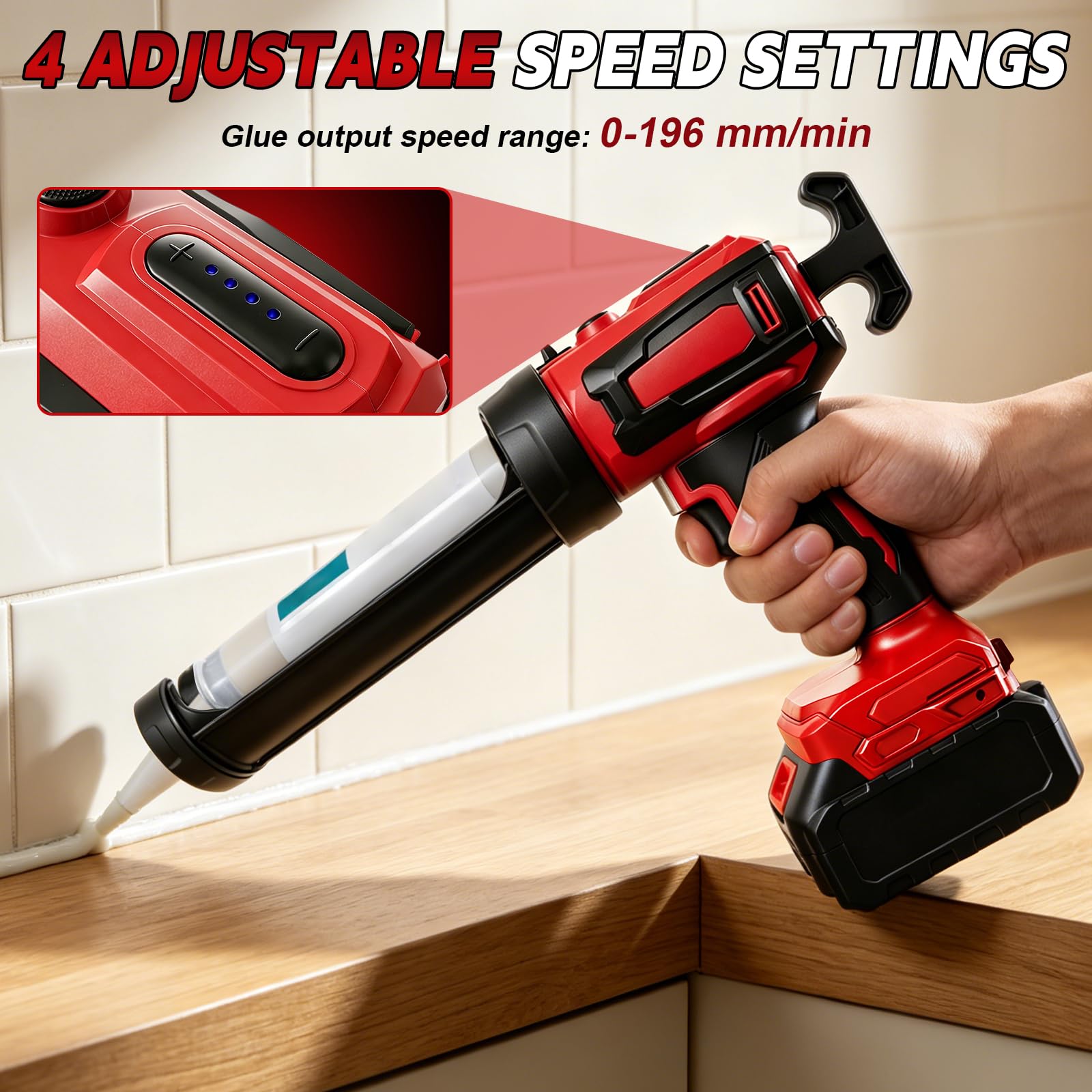 Pressa a cartuccia a batteria per Milwaukee 18 V, funzione anti-goccia e luce LED, regolazione della velocità a 4 livelli, ideale per piastrelle, sigillatura e ristrutturazione (senza batteria)