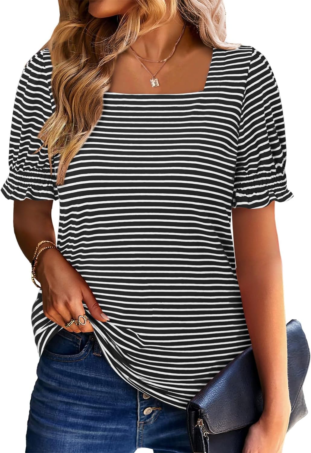 CRAZY GRID Womens Trendy Summer Tops Puff Sleeve Loose Fit Shirts Dressy Casual Blouses - Image 4