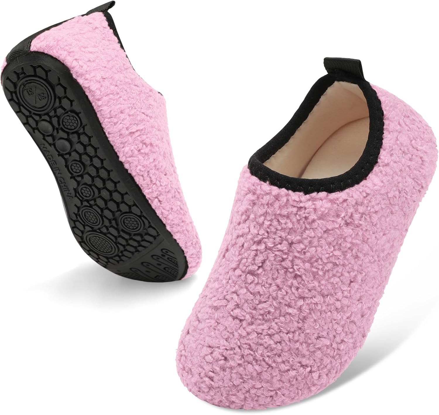 QFH Toddler Slippers Boys Girls Indoor Comfy Slippers Kids Barefoot Walking Shoes with Soft Velvet Lining Winter Warm Sock Shoes