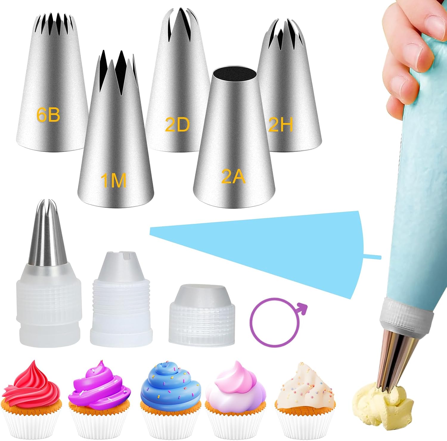 Large Piping Tips Set,Reusable Stainless Steel Icing Nozzles Kit