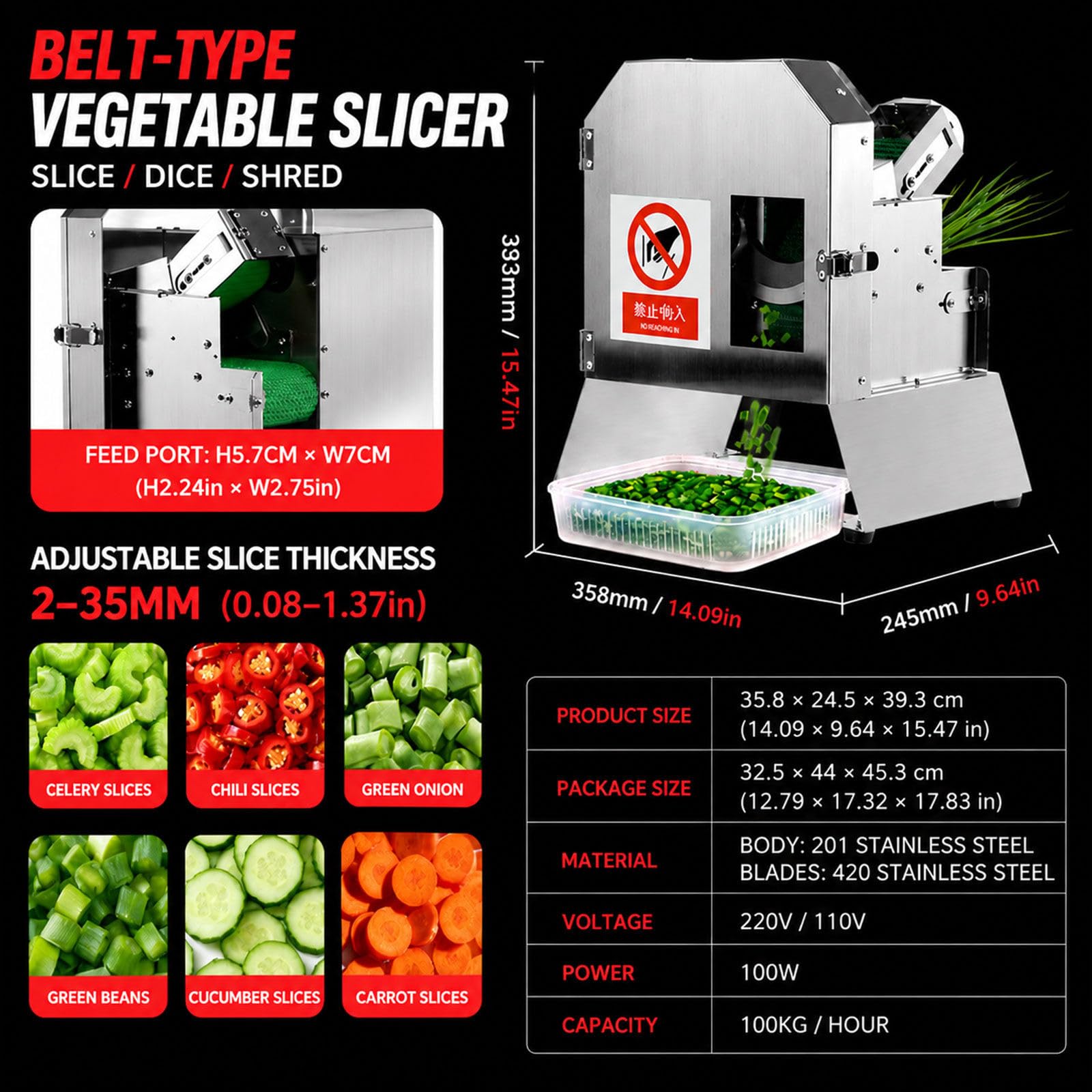 Trancheuse électrique Professionnelle pour légumes et Fruits, équipement de Transformation Alimentaire à Bande de 100 kg/h destiné aux Cuisines domestiques et de Restaurant