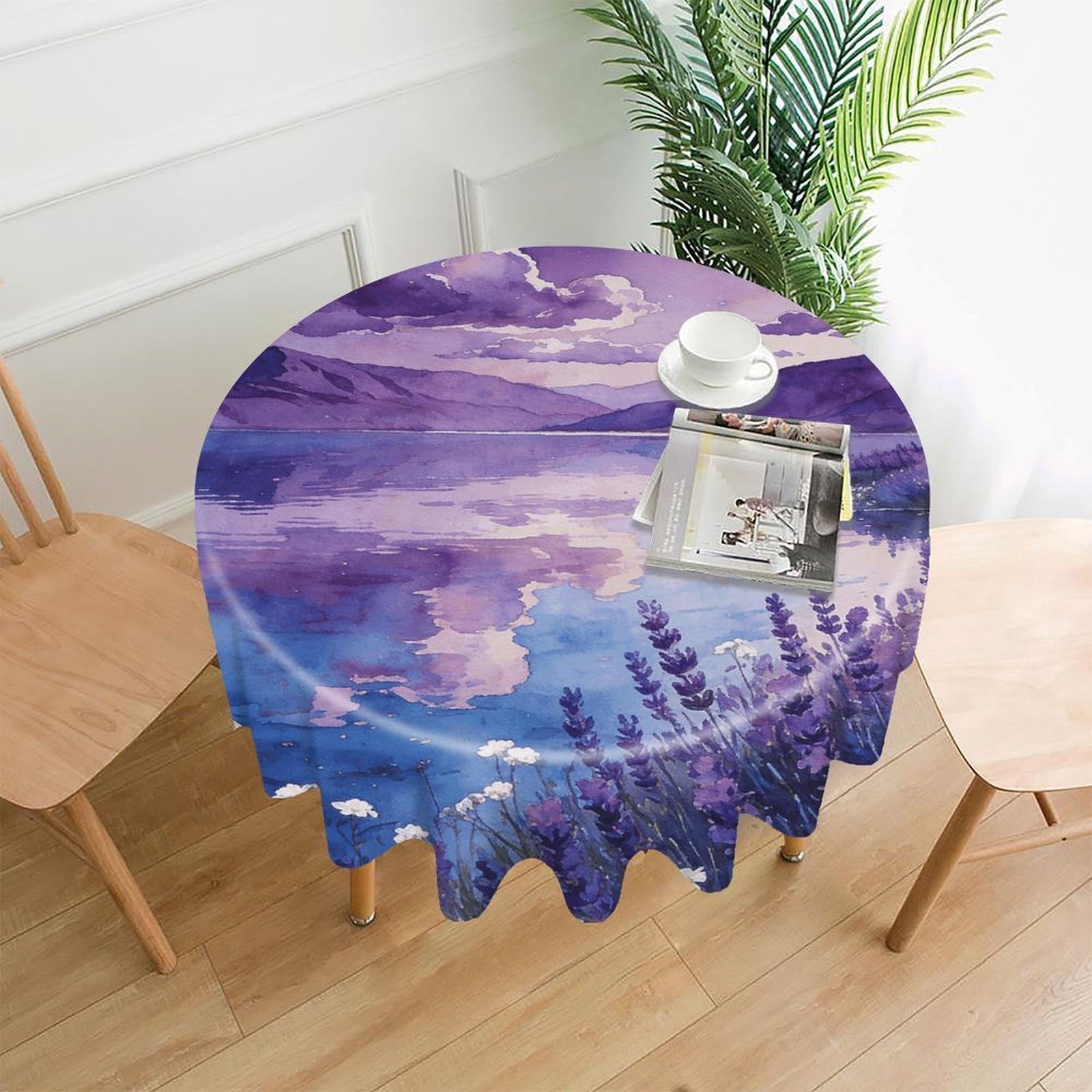 LDGSUPH Purple Serenity Round Tablecloth Cover Washable Luxurious Fabric Table Cover Decor Wrinkle Free Fashion Round Table Cloth for Home Dining Kitchen Party 60 in