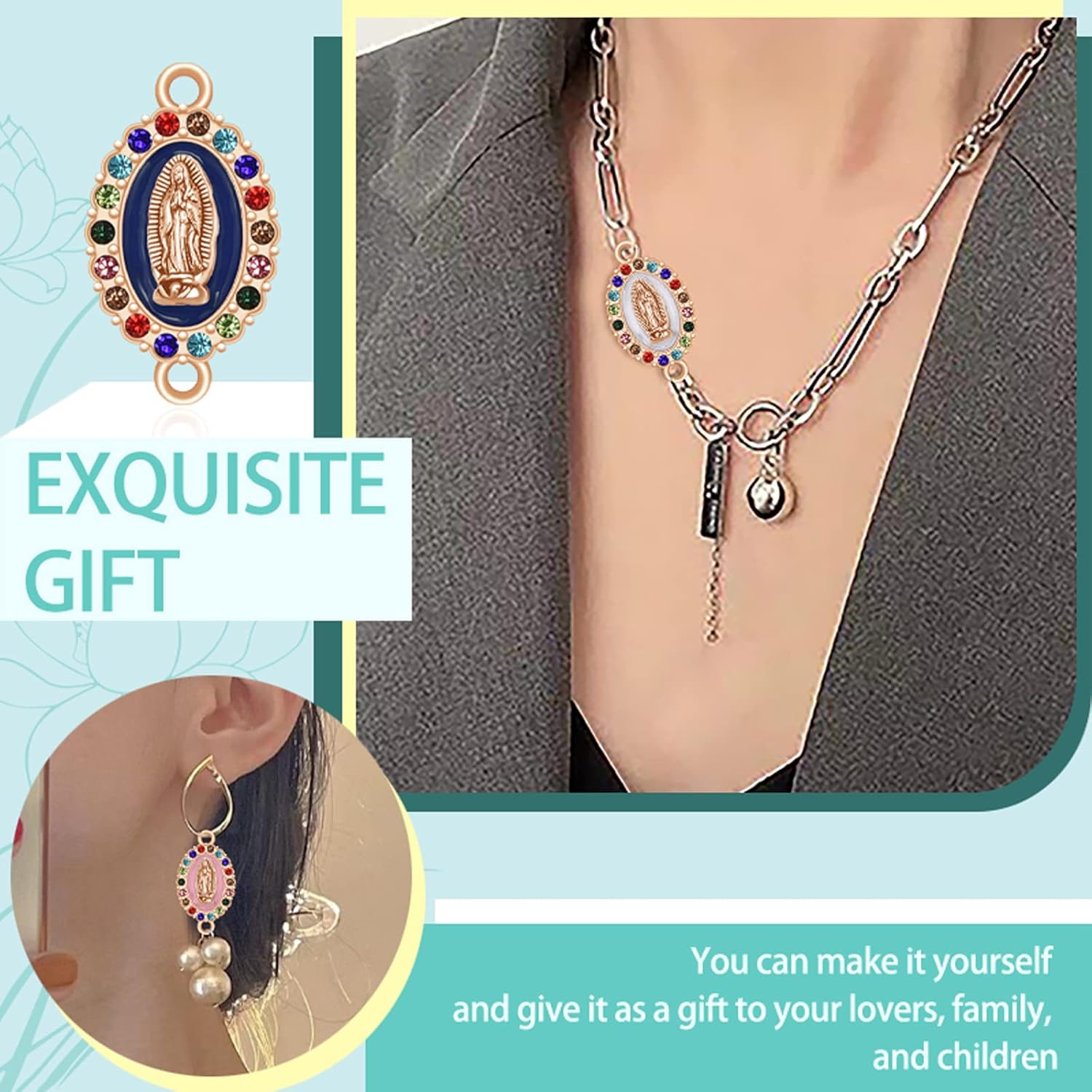 36Pcs 6Colors Virgen de Guadalupe Charm Alloy Enamel Rhinestones Our Lady Link Charms Pendant for Diy Mexican Bracelet Jewelry Making - Image 5