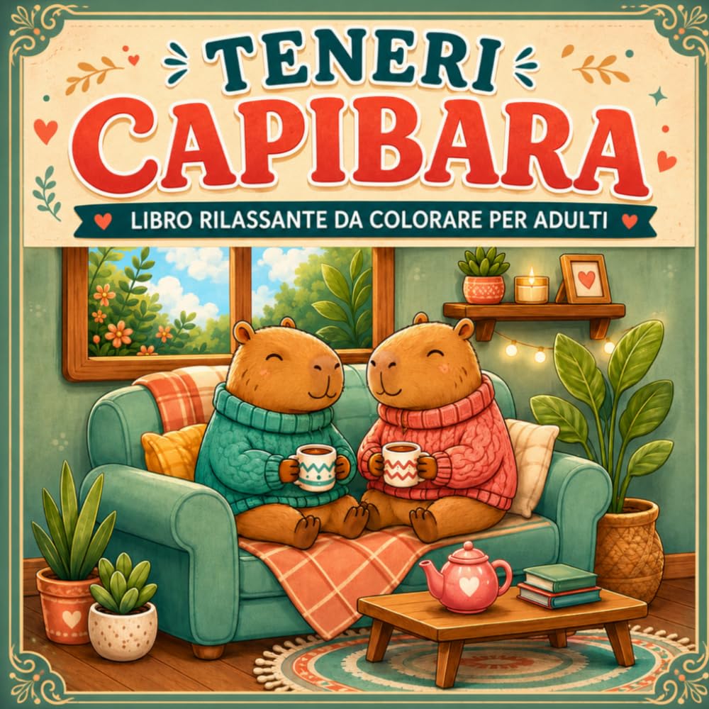 Teneri Capibara: Libro da Colorare per Adulti Rilassante | 50 Disegni Antistress di Capibara Kawaii per Rilassarsi | Idea Regalo Originale per Donne, Uomini e Amanti degli Animali