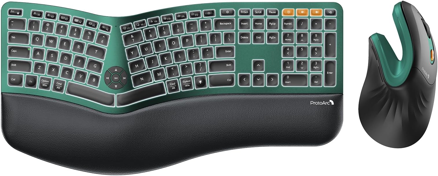 PROTOARC TASTIERA ERGONOMICA Retroilluminata Wireless, EK01 Bluetooth Ergo 394425407504
