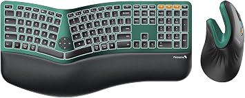 ProtoArc EK01 Plus Backlit Full Size Wireless Ergonomic Keyboard Green and EM11 NL Bluetooth Vertical Mouse Green