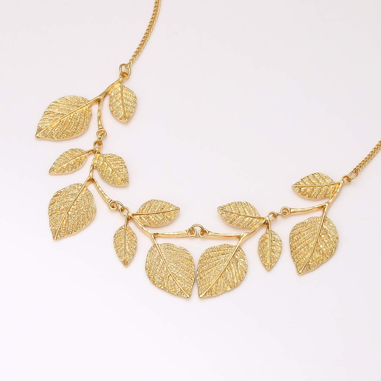 Bohemian Glitter Leaf Collar Necklace for Women Plant Hammered Necklace Chunky Tree Life Choker Necklace Vintage Bib Necklace
