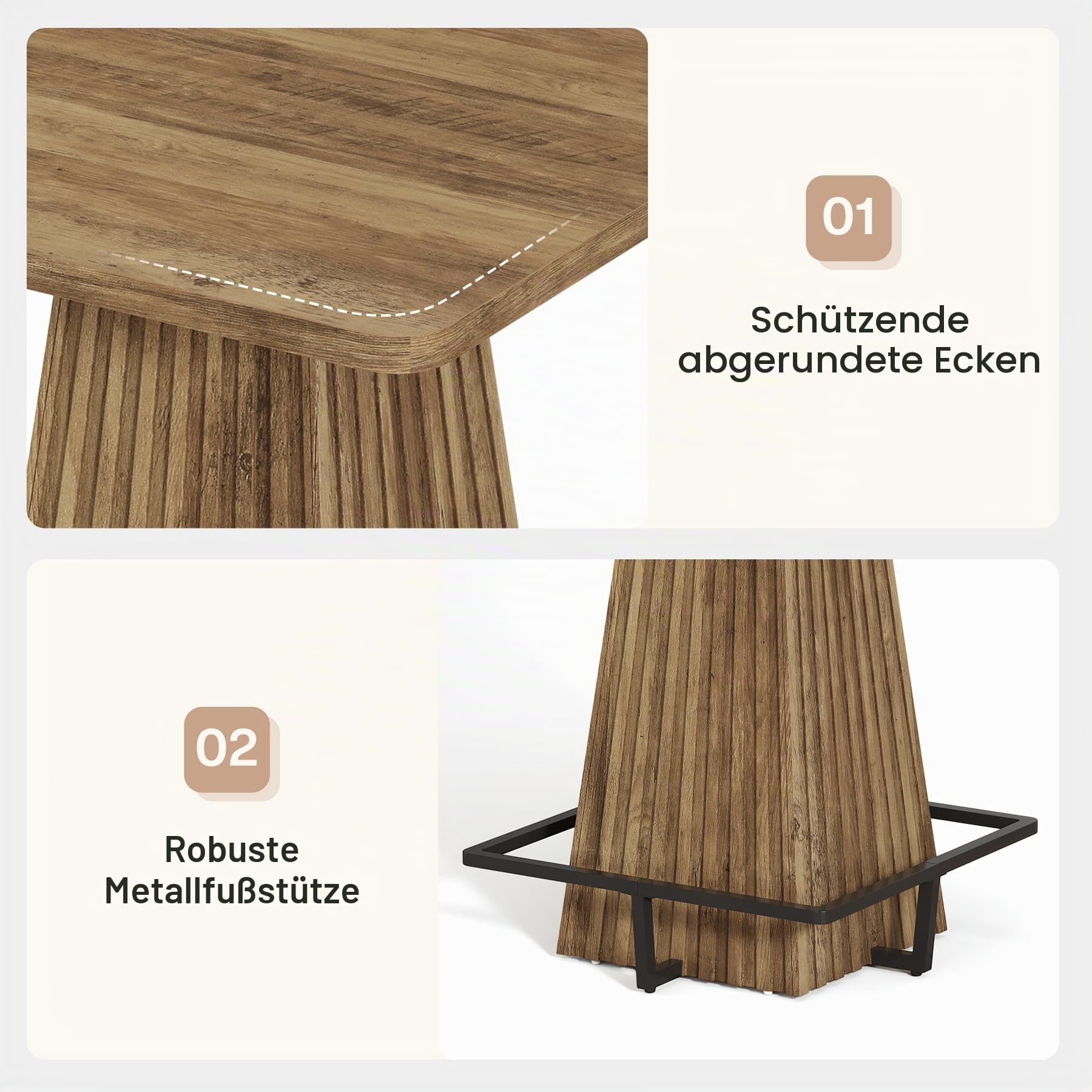 Tribesigns Bartisch, 80 x 80 x 95 cm, Quadratisch Hochtisch mit Metall-Fußstütze, Rustikales Braun Esstisch, Kneipentisch für Zuhause, Küche, Esszimmer, Bistro