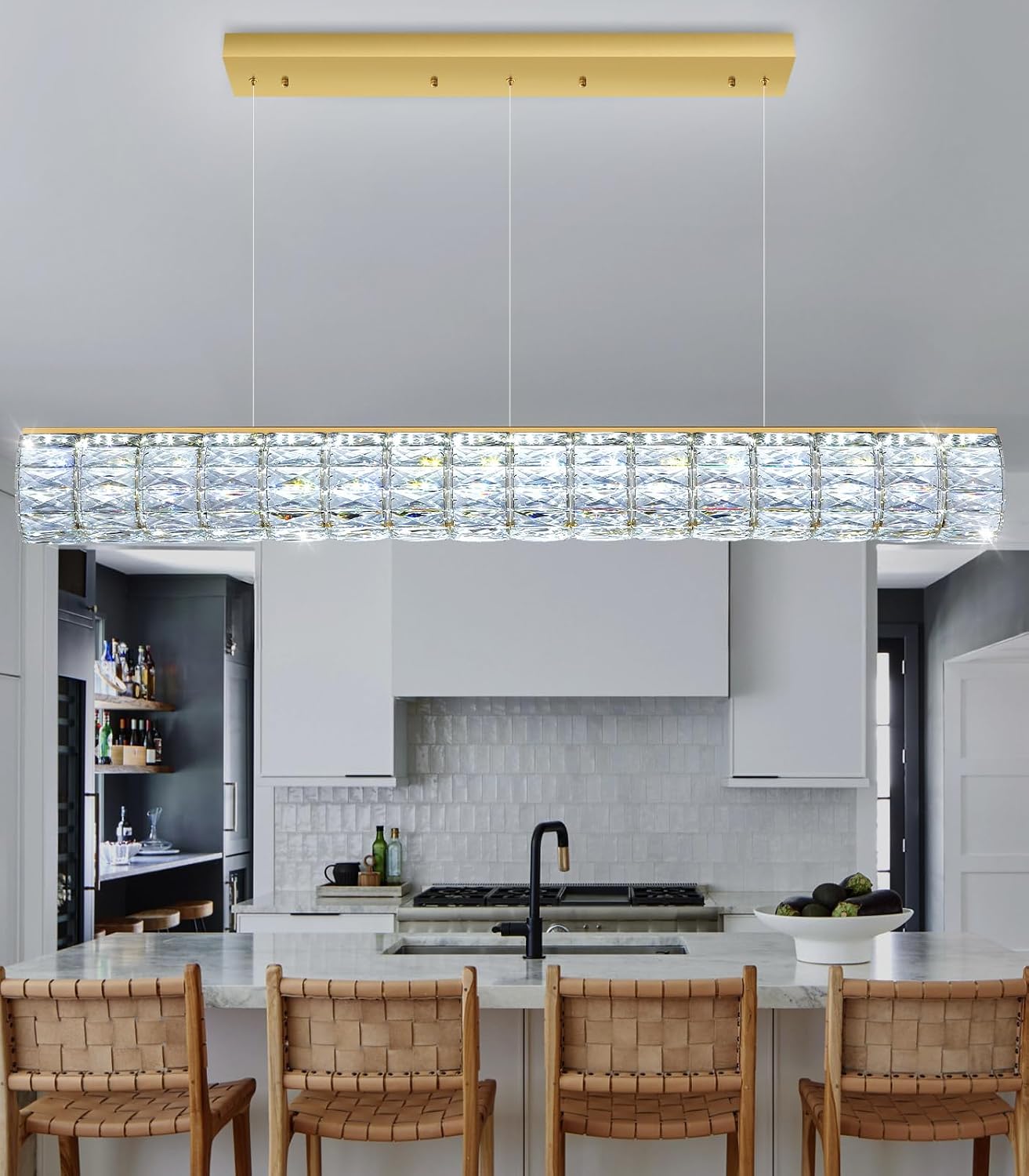 47 Inch Long Chandeliers for Dining Room LED Dimmable Pendant Lights for Kitchen Island Modern Crystal Chandelier Lighting Gold Light