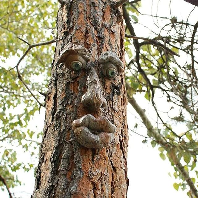 3D Old Man Tree Face Yard Art Decorations,Funny Old Man Face Sculpture Whimsical Tree Face Garden Decoration (B)
