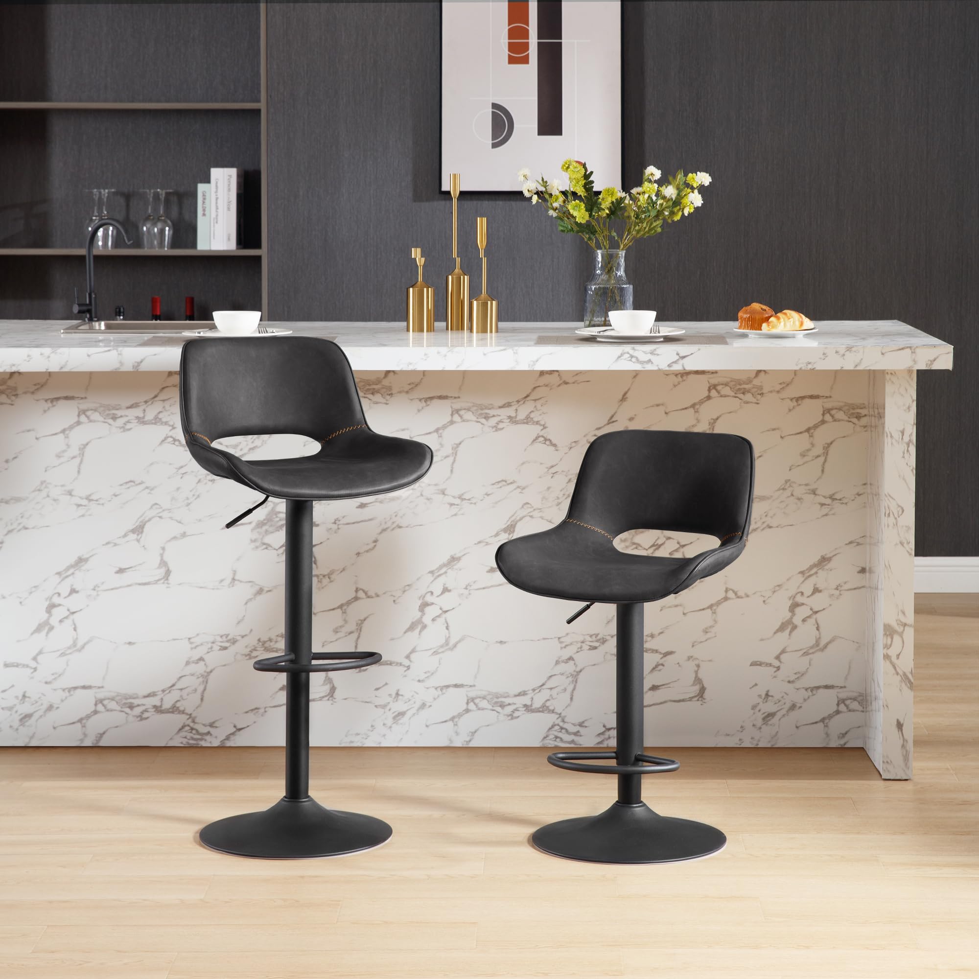 WOLTU Sgabello da Cucina, Sedia da Bar in PU Antracite