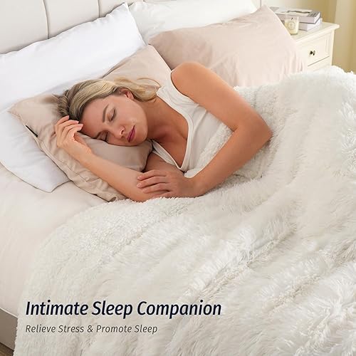 Miniatura 2 de Wemore Manta larga de piel sintética lanuda con peso, acogedora y esponjosa manta de pelo largo Sherpa para adultos de 10 libras, manta pesada de