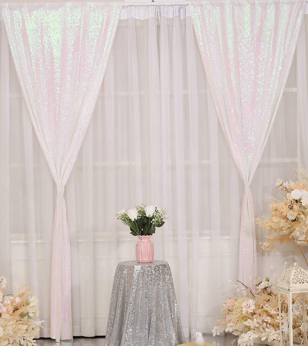 2Pieces Sequin Backdrop 2ftx8ft(60x243cm) Shiny Seamless Photo Booth Curtain for Party Wedding Decoration Photo Background, Iridescent — view 2