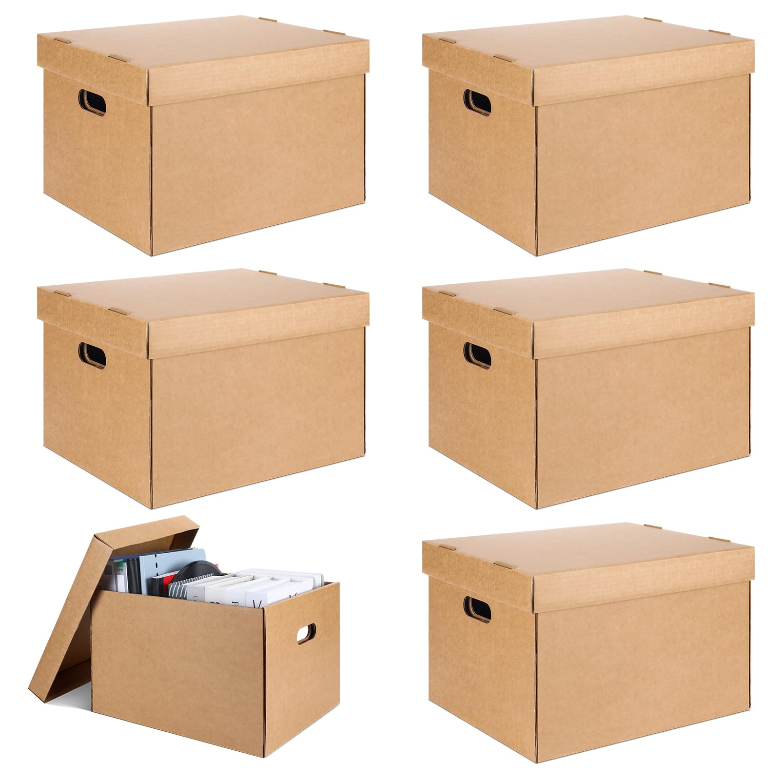 5 scatole per archiviazione senza acidi, 38 x 30 x 25 cm, senza acidi, cartone ondulato, per conservare documenti, riviste, foto, carte, stampe (Kraft)