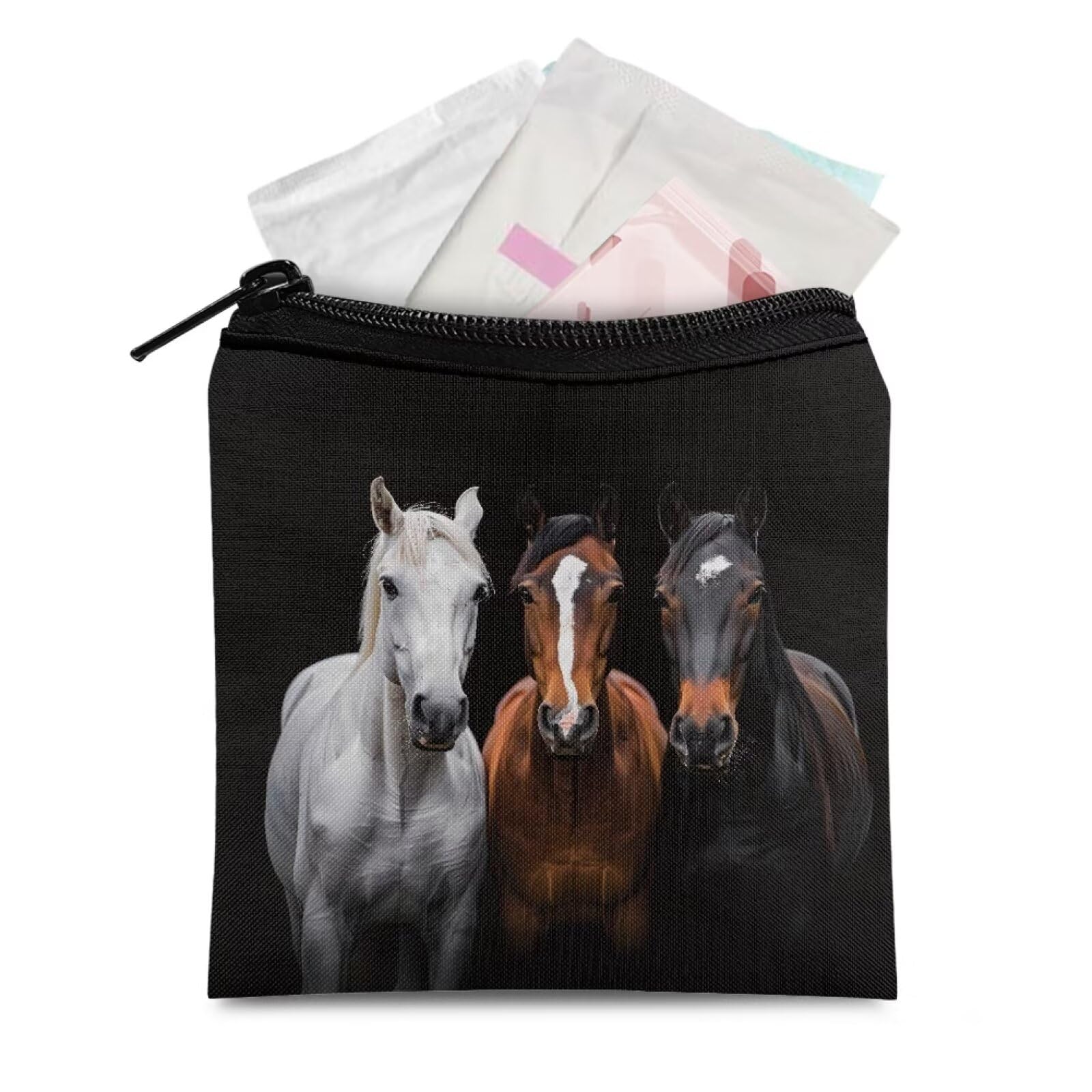 HUGS IDEA Black Horse Period Bags Portable Reusable Sanitary Napkin Storage Bag Period Pouch for Teen Girls for School, Office,Mini Feminine Hygiene Bag First Period Kit for Women Teen Girls