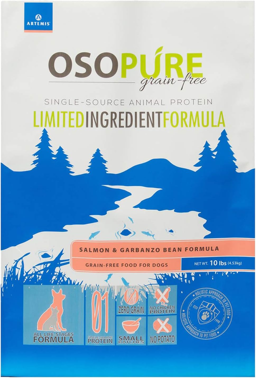 Grain Free Dry Dog Food - OSOPURE Limited Ingredient Diet Salmon Garbanzo Bean Formula Protein Health Nutrition All Life Stages 4lb Bag