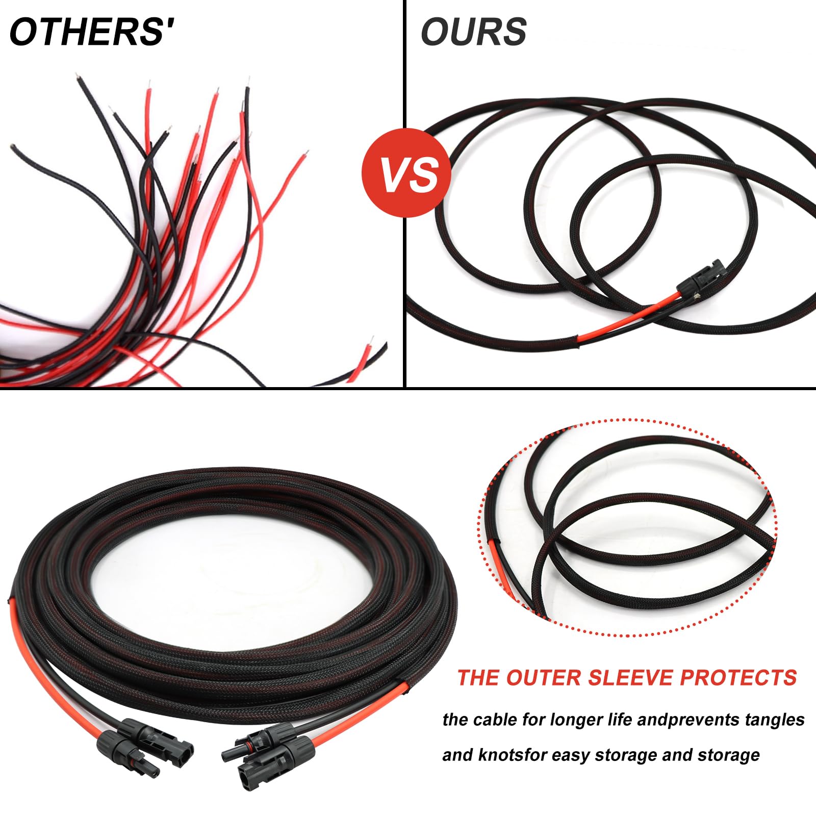 Cavo di prolunga a doppio filo, 6 mm², connettore per pannello solare da 10 AWG, con 4 paia di connettori solari maschio/femmina IP67 per pannelli solari marini per auto, camper, barche