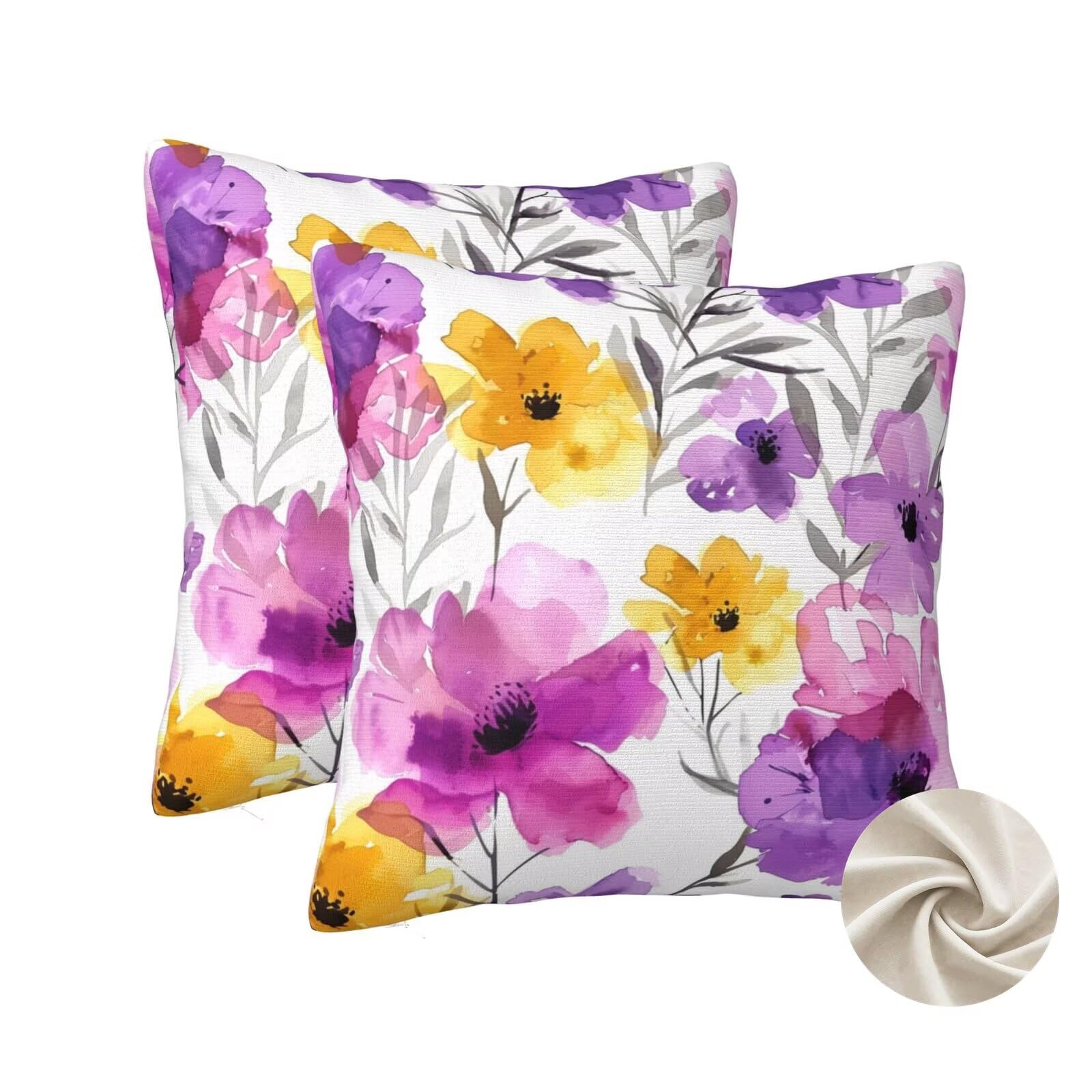 Housses de coussin 50x50 cm lot de 2 aquarelle fleurs pour decoration de canape