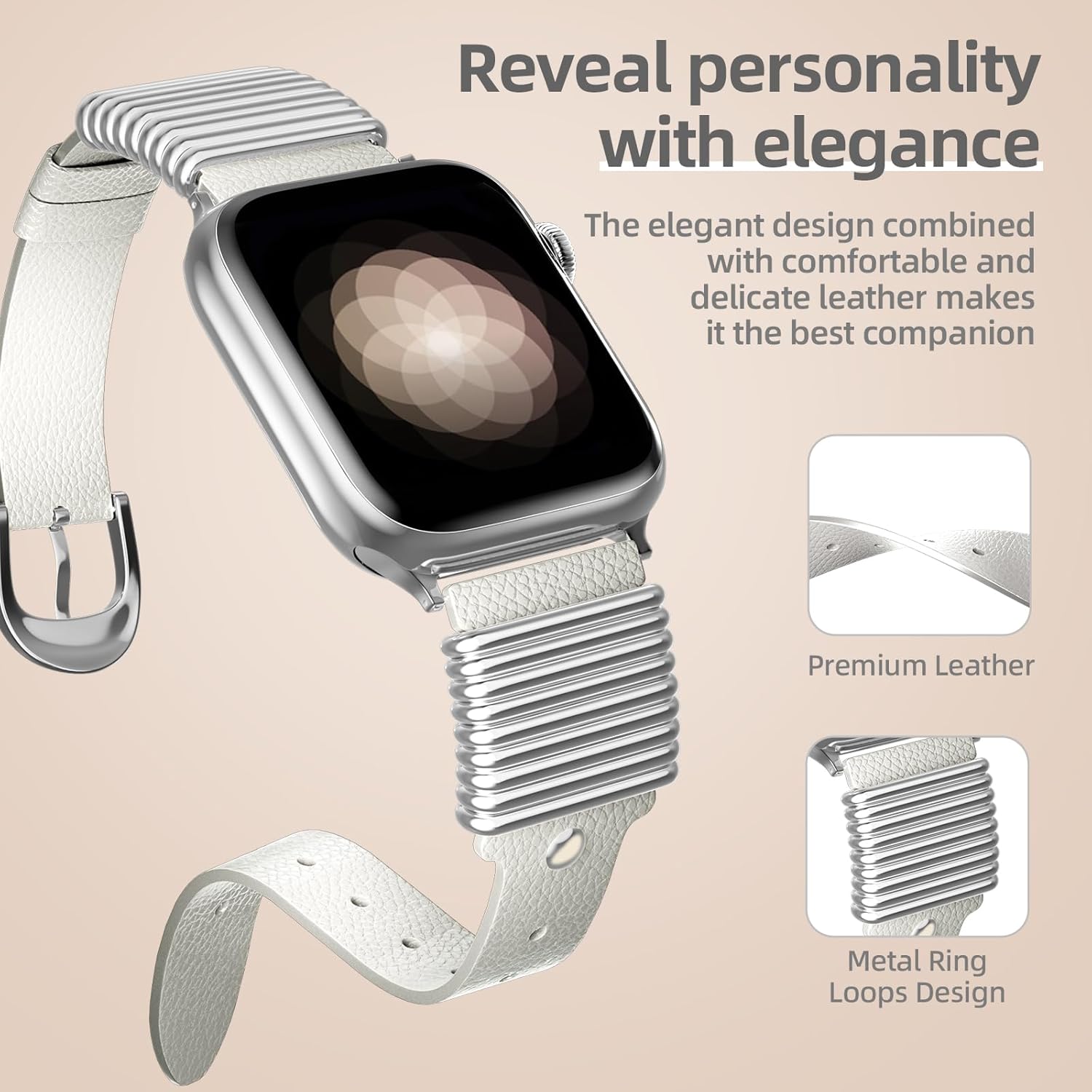 Bestsure Leather Bands for Apple Watch Bands 49 46 45 44 42 mm Women Men, Slim Dressy Fancy Designe Metal Ring Loops for iWatch Ultra SE Series 11 10 9 8 7 6 5 4 3 2 1