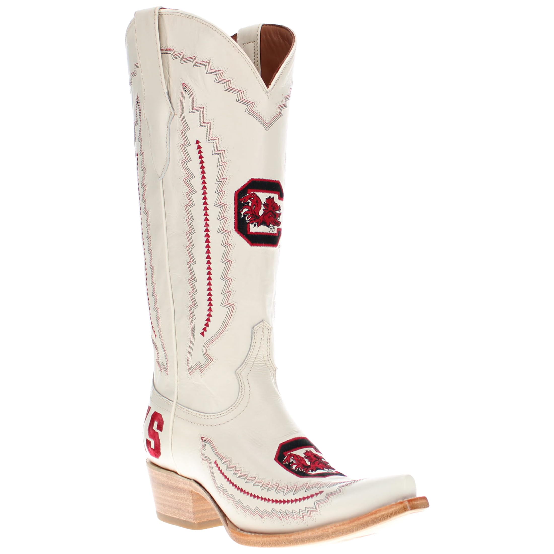 Vaccari Women's Naomi Genuine Leather NCAA League Embroidery Snip Toe Cowgirl Boots