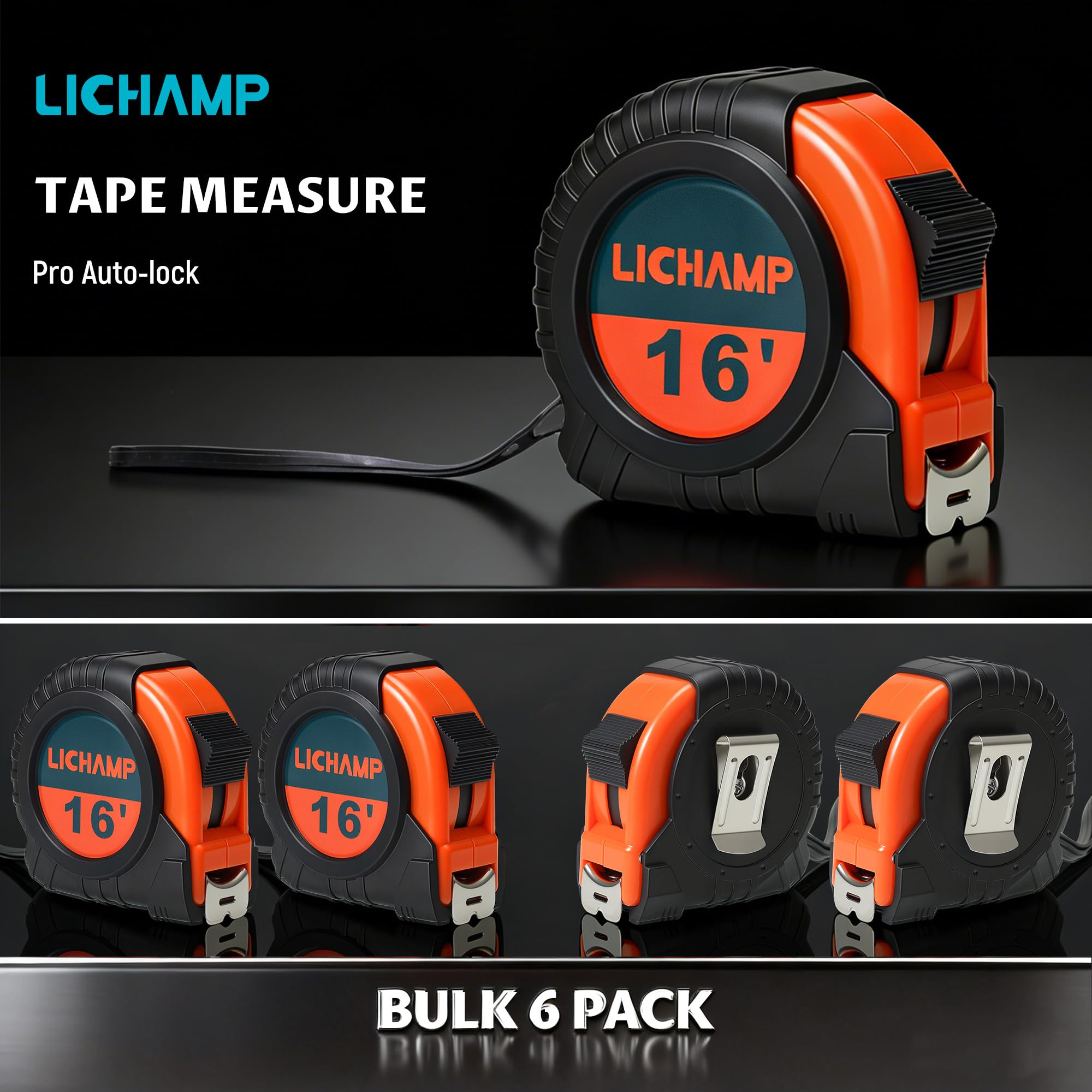 Lichamp - Cinta métrica (6 unidades, 16 pies x 3/4 pulgadas), color naranja