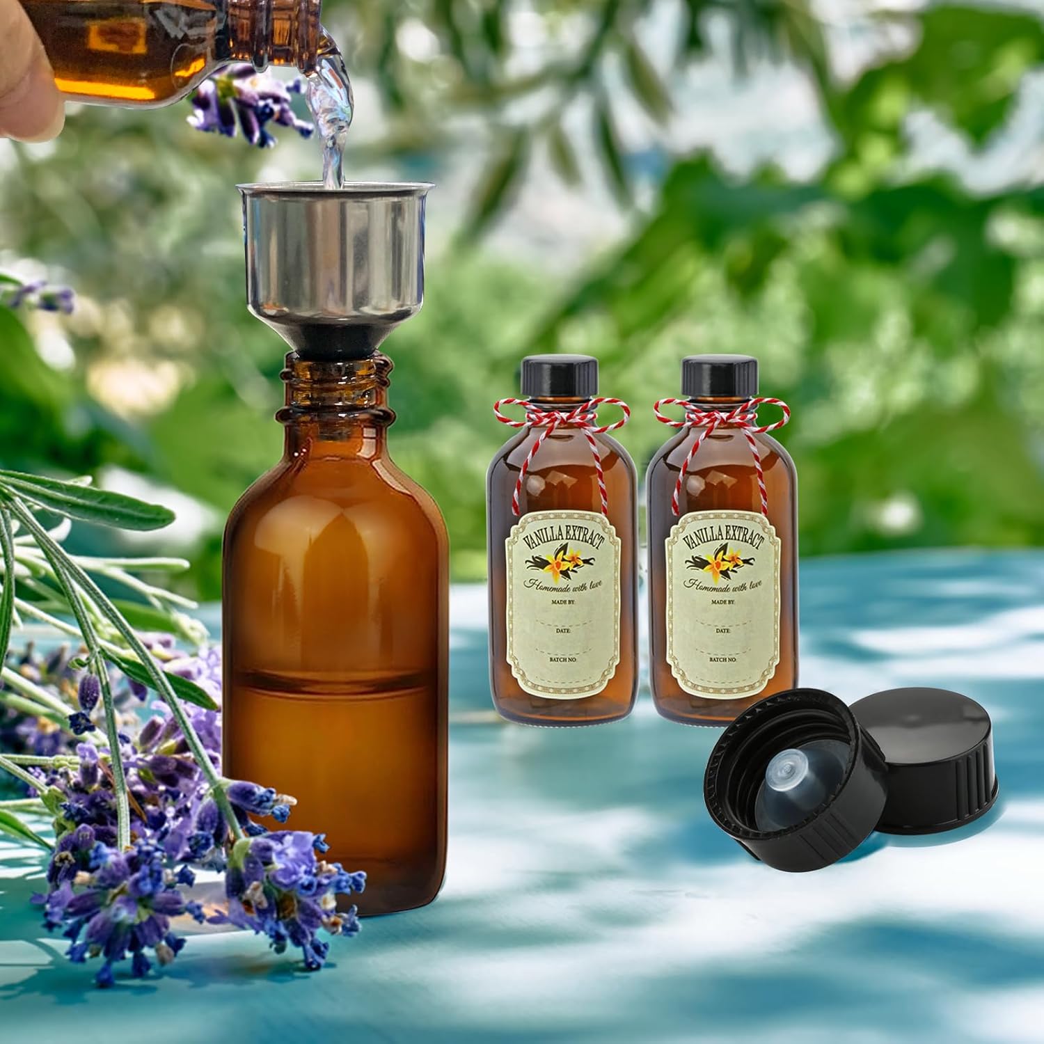 4 oz Amber Glass Bottles - Small Glass Jars with Black Lids Empty Boston Bottle,Dispensing Bottles for Homemade Vanilla Extract, Essential Oils, Herbal Medicine (6) - Image 4