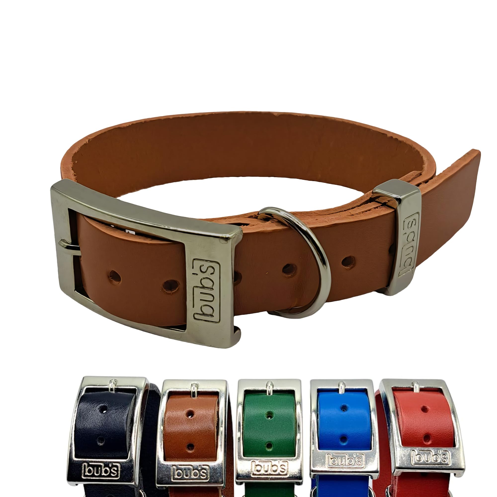 BUB’S - Collar de Cuero para Perro Mediano - Material Vacuno Suave Resistente (M 31 a 43cm - Ancho 25mm, Marrón)