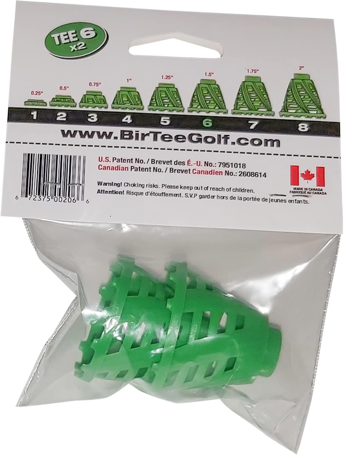 BirTee Pro Golf Tees - Size #6 (1 1/2") Individual Size Packs - 2 Tees Per Pack. Winter/Mat/Simulator Tees