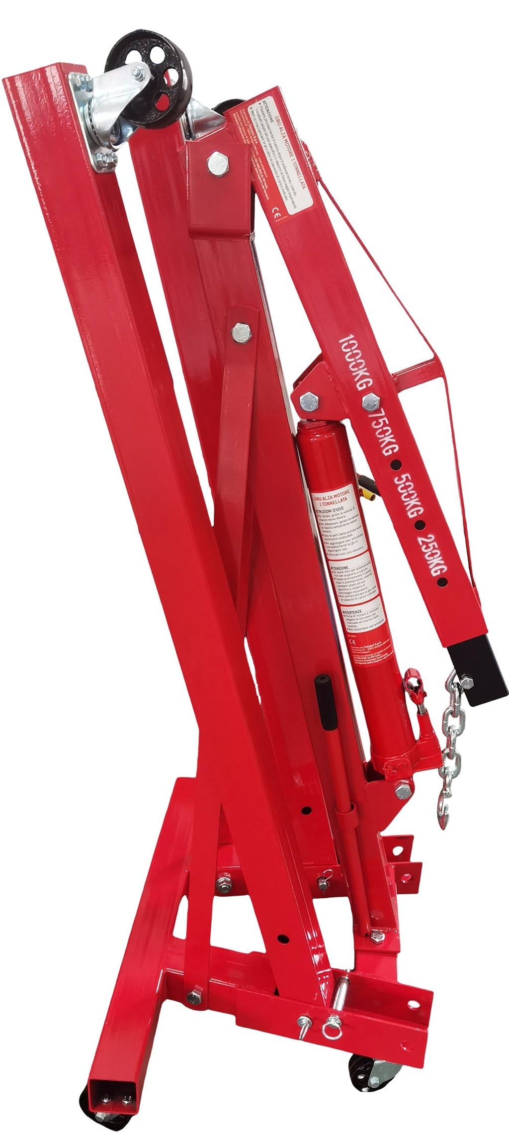 Start Grúa elevadora para cabras plegable sobre ruedas, capacidad 2 toneladas, brazo ajustable en 4 posiciones, dimensiones abiertas 158x106x156 cm, ideal para talleres y garajes