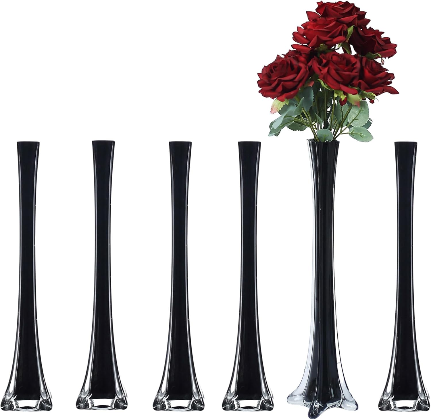 Craft And Party Eiffel Tower Vase, Pack of 6, 24" Black Flower Vases Centerpiece for Flower, Wedding, Decoration. (24", Black) Black 24"