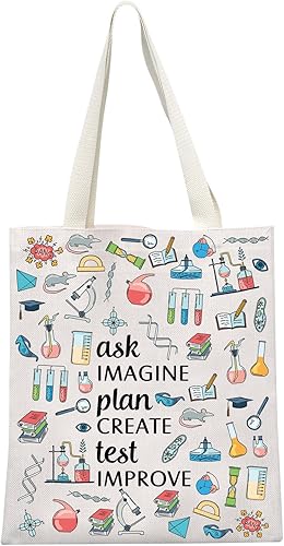 GJTIM Profesor de Ciencias Regalo Químico Laboratorio Ciencia Química Regalo Preguntar Imagine Plan Crear Prueba Mejorar Científico Tote Bag, Ask