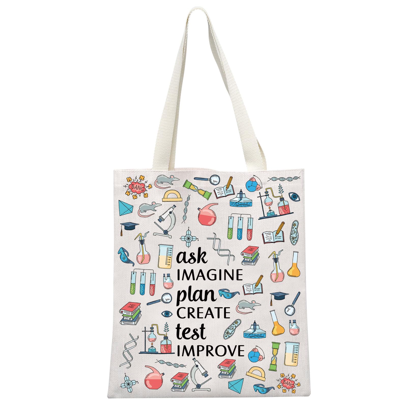 Science Teacher Gift Chemist Laboratory Science Chemistry Gift Ask Imagine Plan Create Test Improve Scientist Tote Bag (Ask Imagine Tote)