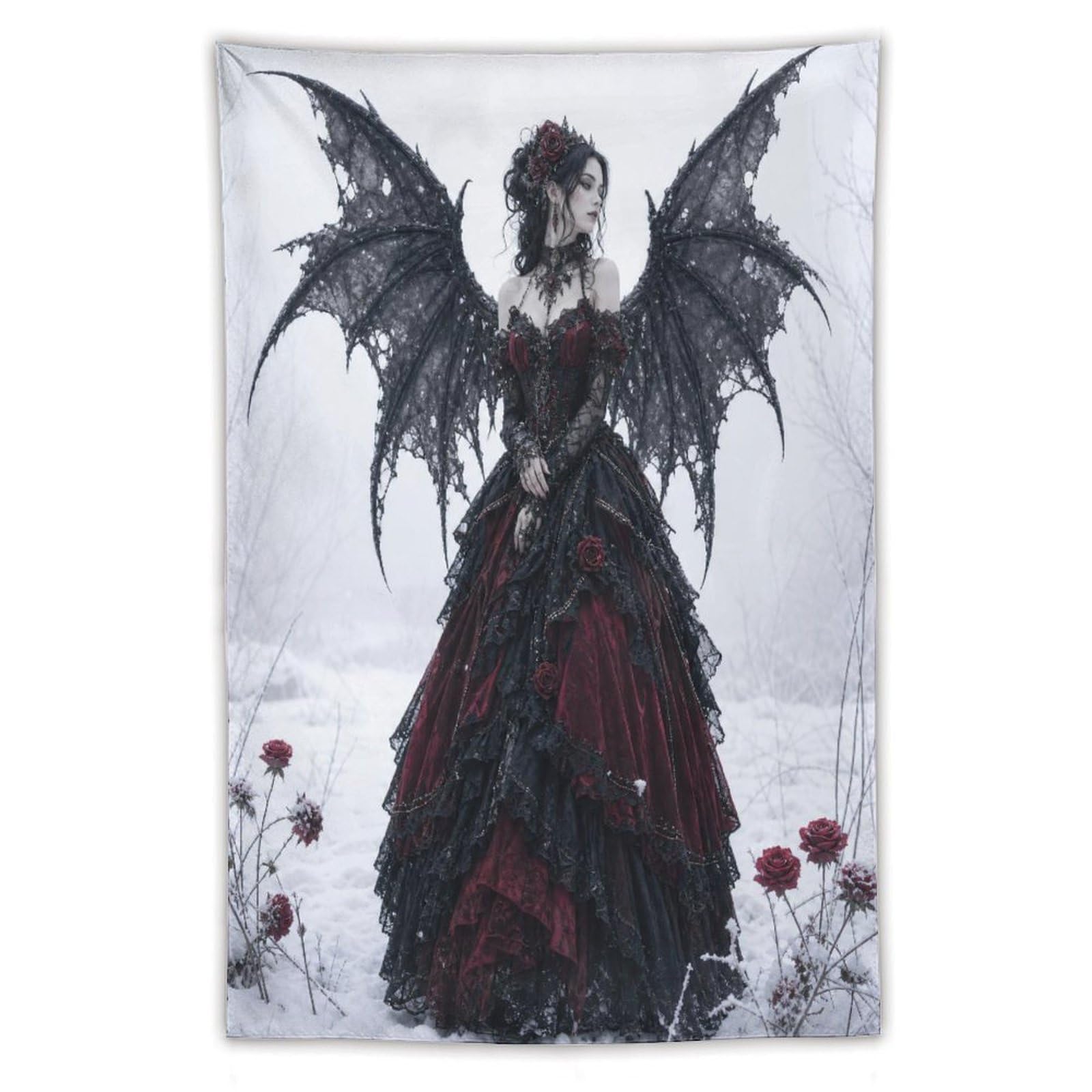 H3B8U2Y5 Gothic Bat Wing Woman Wall Tapestry, Gothic Oil, College Dorm