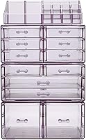 Vista 8 de Sorbus Large Makeup Organizer - Clear Stackable Jewelry & Makeup Organizer For Vanity, Bathroom Storage, Dresser - 12 Drawers Cosmetic Beauty Morado
