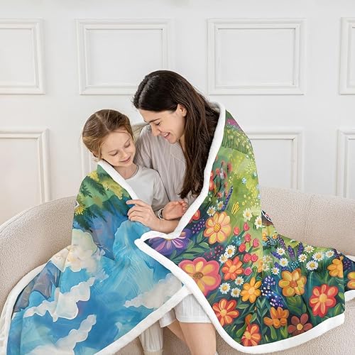 Miniatura 2 de Cartoon Train Fleece Flannel Blanket,Retro Car Vehicle Bed Sofa Couch Blanket,60"x80",Watercolor Blooming Flowers Fuzzy Soft Fleece Throw Blankets