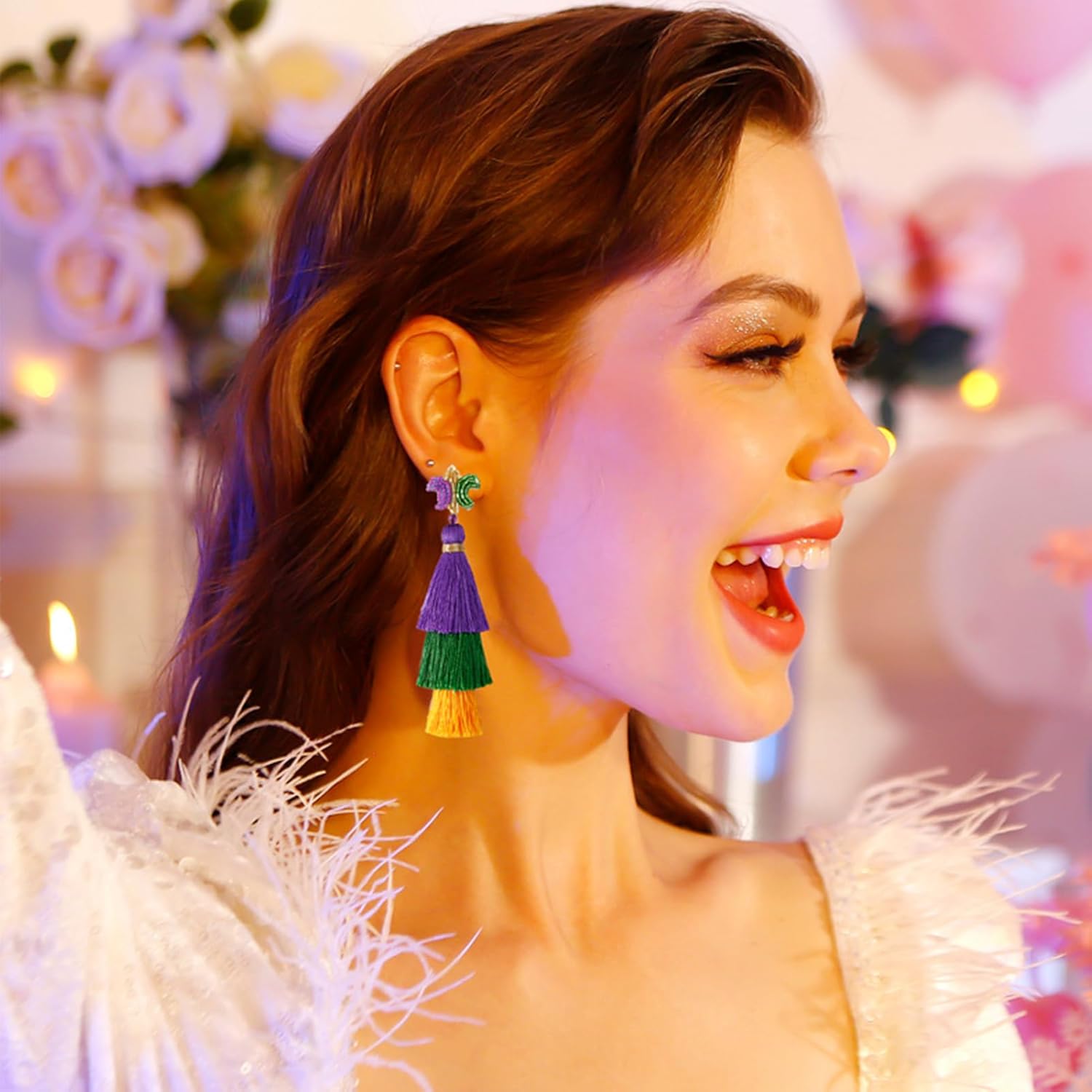 Mardi Gras Earrings Mardi Gras Beaded Mask Dangle Earrings for Women, Pendientes De Carnaval,Carnival Parade Jewelry Holiday Gifts - Image 2