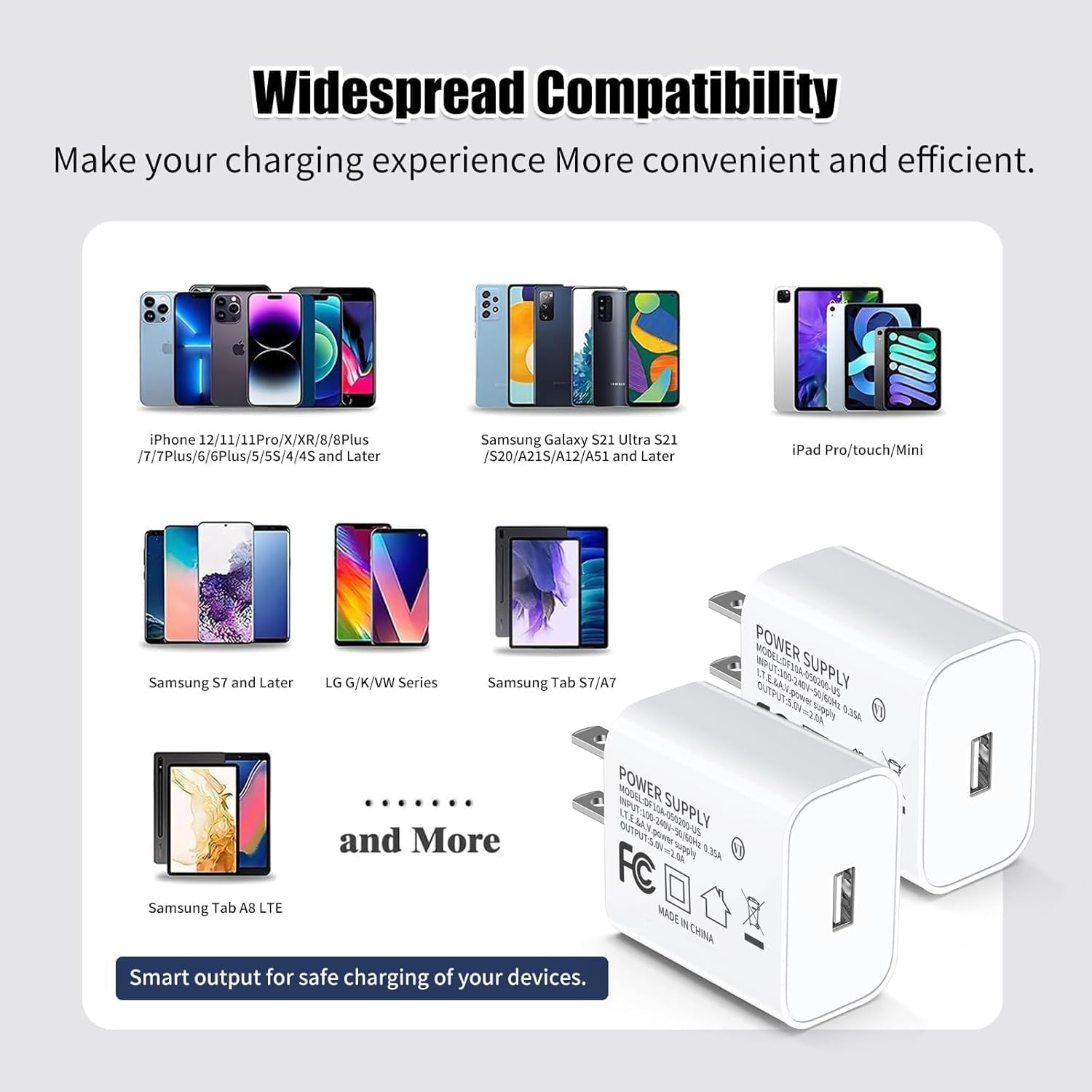 5V 2A Power Adapter UL Certified, USB Wall Charger 2-Pack – Fast Charging Plug Cube for iPhone 13/14/15/16/16 Pro/Pro Max/Plus, XS/XR/X & Watch Series 7/8, Ideal for Home & Travel Use