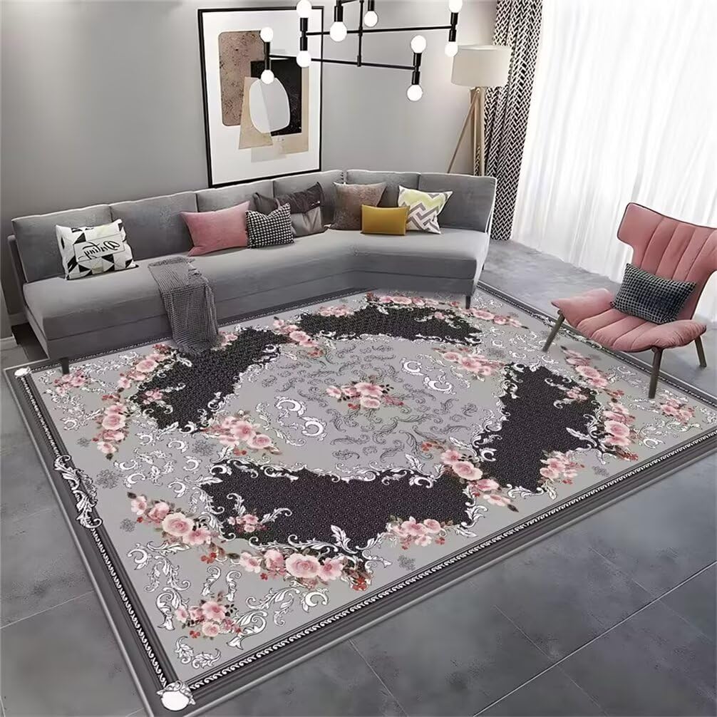 Tapis facile d'entretien et lavable en machine salon gris 100x160 cm