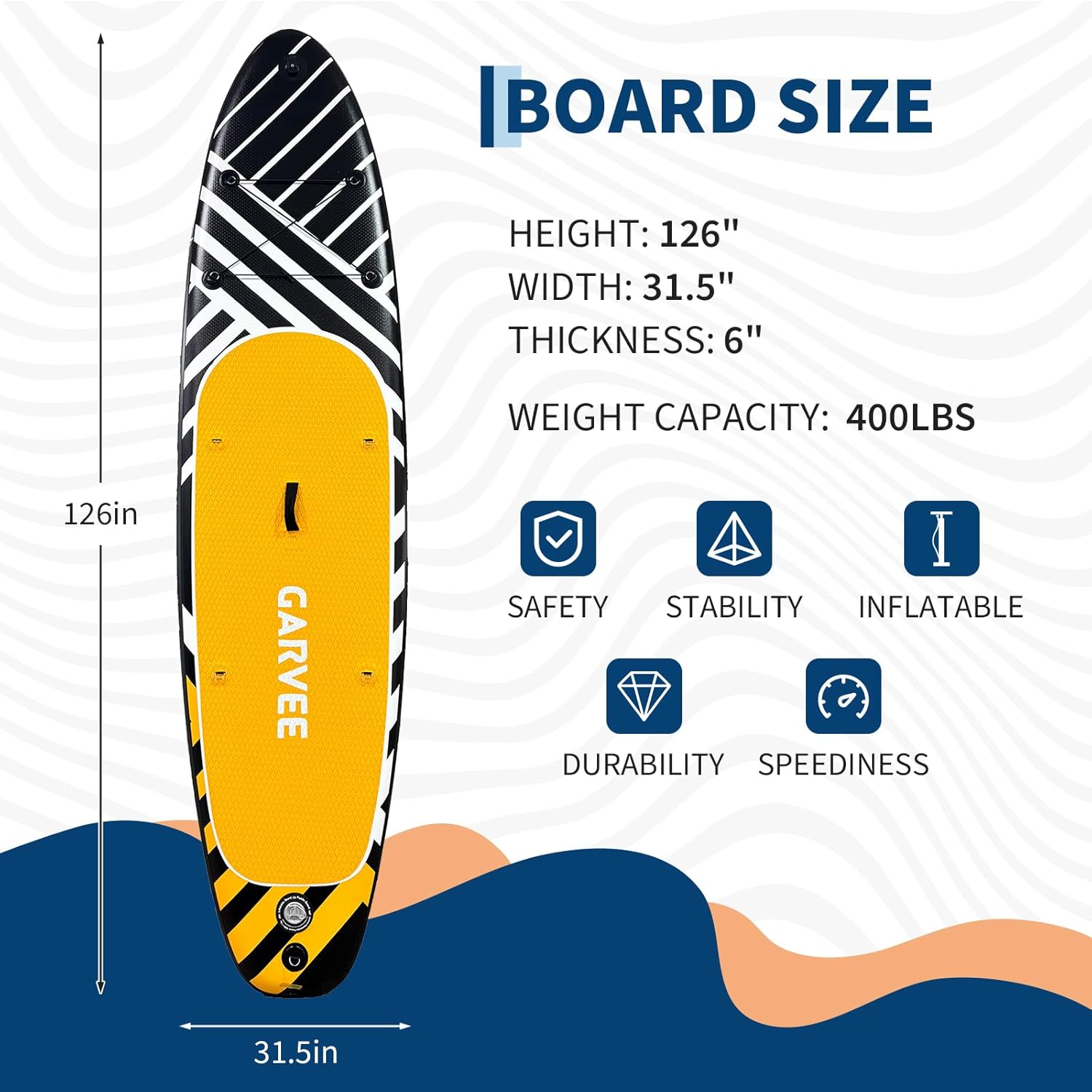 Inflatable Paddle Board for Adults with Accessories Included, Oar, Fins, Pump. Stand Up Paddleboard Great Stability and Resistance. 10’ 6"x 33.6" x 6", Maximum Load 400 Lb
