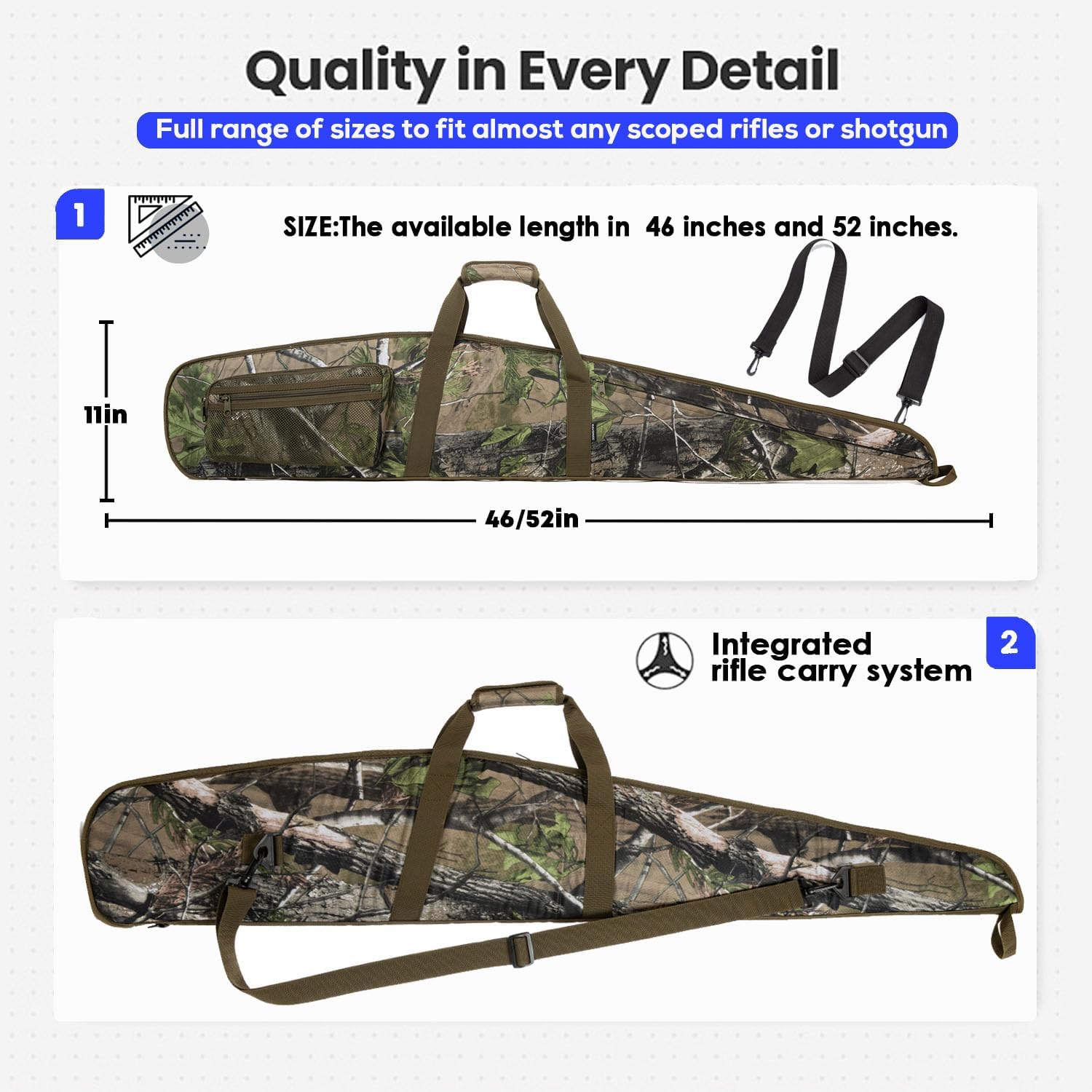 RAVOINCC Rifle Case Soft Shotgun Cases - Water Resistant Gun Carry Bag for Scoped Rifles with 3 Accessory Pockets Adjustable Shoulder Strap Available Length in 46 52 Inch