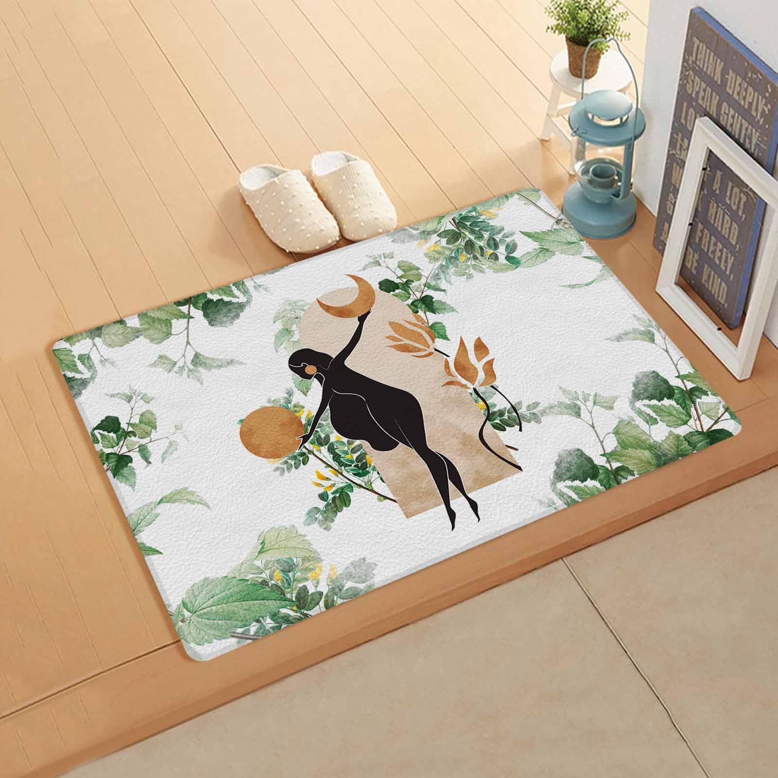 Modern Boho Antifatigue Kitchen Bath Door Mat Cushioned Runner Rug,Washable Welcome Floor Sink Mat,Waterproof & Non-Slip Kitchen Standing Doormat,Abstract Aesthetic Eucalyptus Middle Century 24