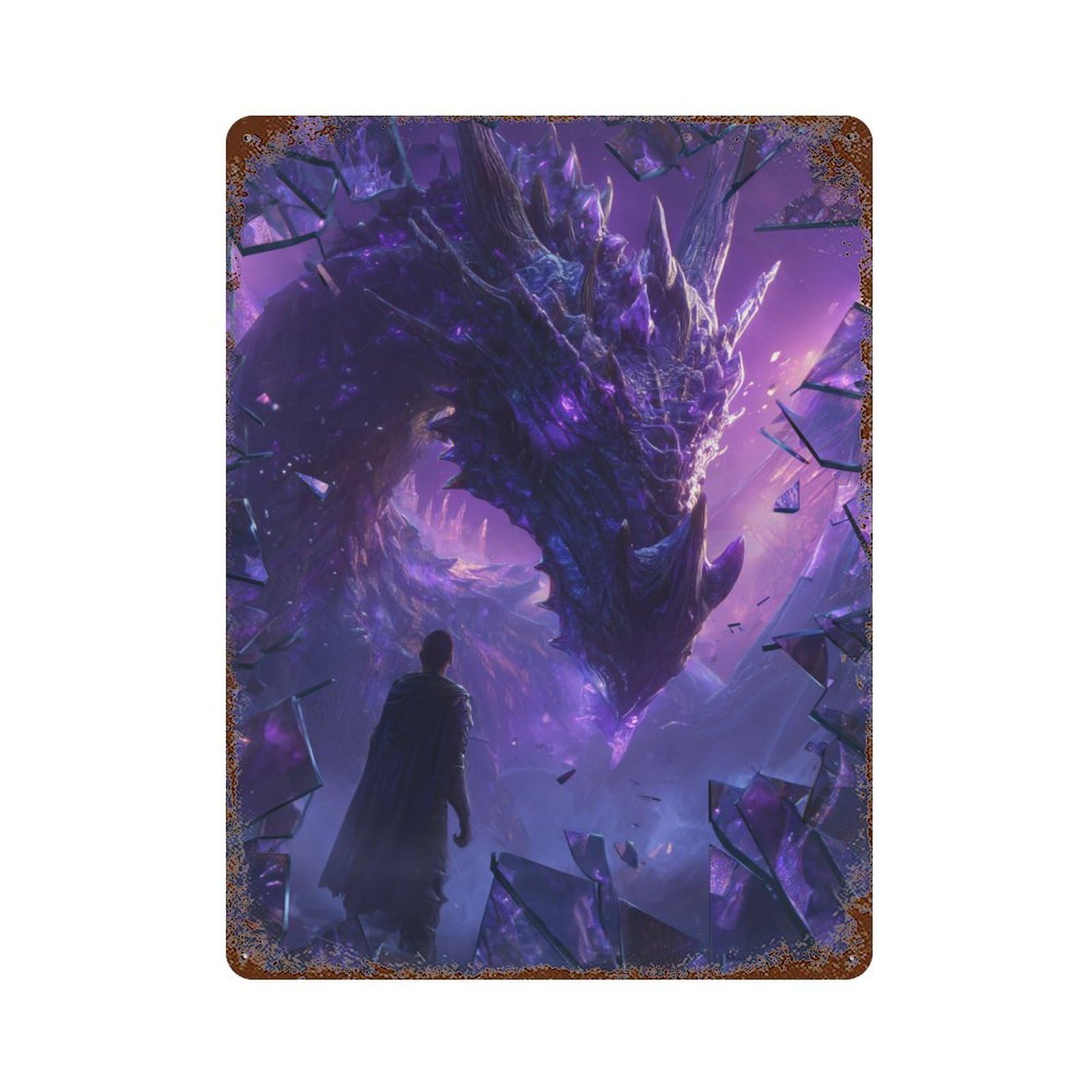 Dragon Vs. Hero Epic Fantasy Battle Retro Metal Sign 15.7"x11.8", Classic Wall Plaque for Basement, Hobby Room And Garage Decor